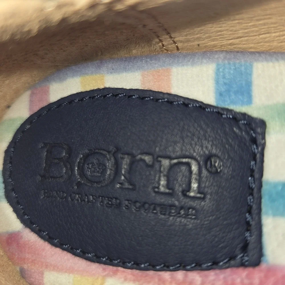 BORN Sebra Leather Flats Size 6.5M Navy Slip On Arch Support Comfort Women